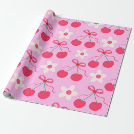 Coquette Cherries med Red Bows and White Flowers Presentpapper