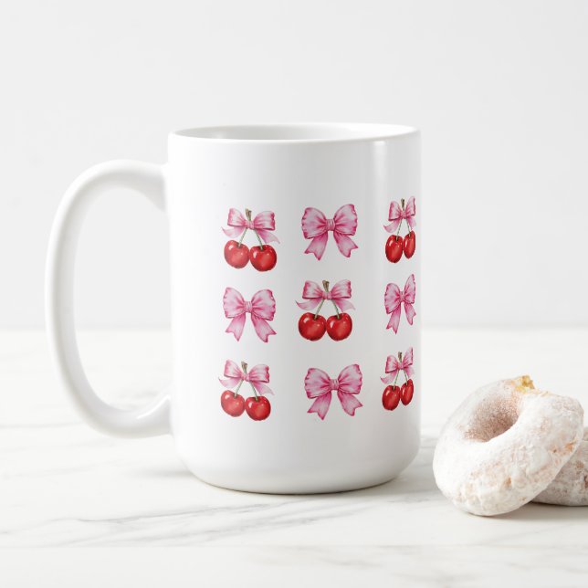 Coquette Cherries och Rosa Bows Kaffemugg (Med munk)
