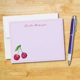 Coquette Cherries Watercolor Fruit Cute Lavender Anteckningskort