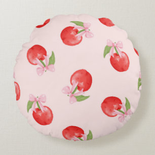 Coquette Cherry and Bow Round Pillow Rund Kudde