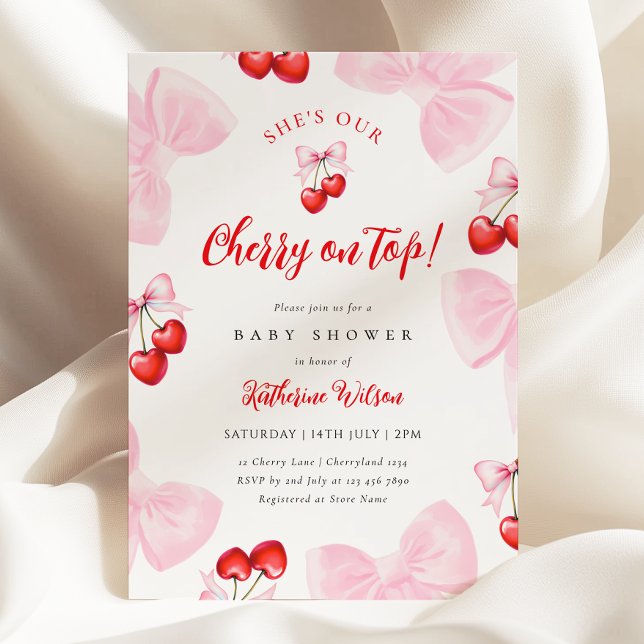 Coquette Cherry Baby Shower Inbjudningar (Skapare uppladdad)