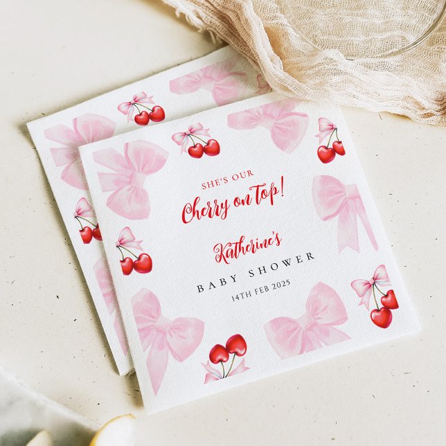 Coquette Cherry Baby Shower Pappersservett (Skapare uppladdad)