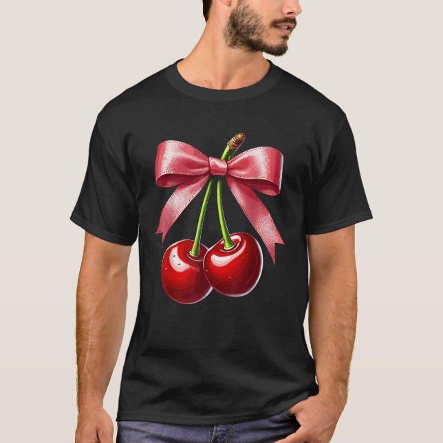 Coquette Cherry Bow Aesthetic T Shirt (Framsida)