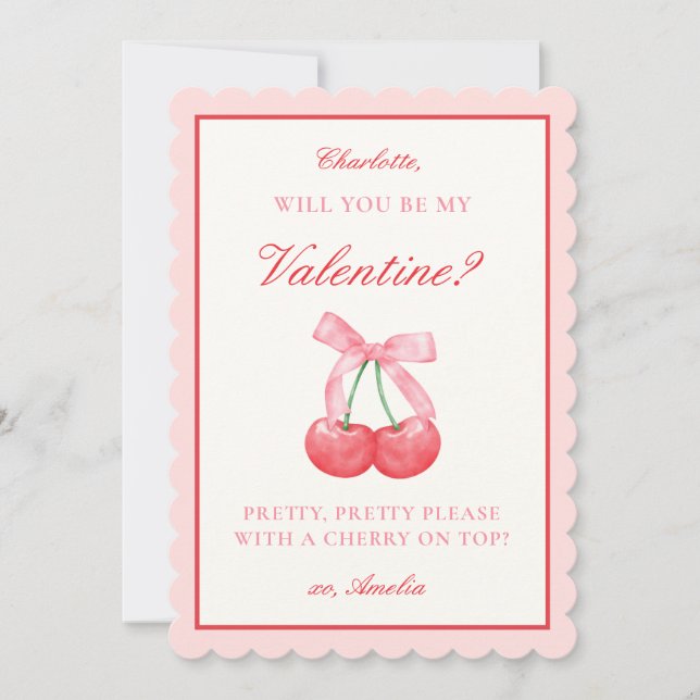 Coquette Cherry & Bow-Valentineser eller Galentine Julkort (Framsida)