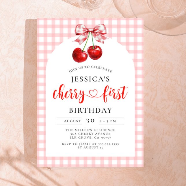 Coquette Cherry First Birthday Red Cherry Birthday Inbjudningar (Skapare uppladdad)