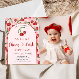 Coquette Cherry First Birthday Red Cherry Birthday Inbjudningar