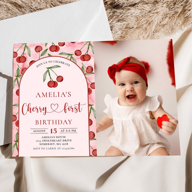 Coquette Cherry First Birthday Red Cherry Birthday Inbjudningar (Skapare uppladdad)