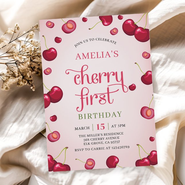Coquette Cherry First Birthday Red Cherry Birthday Inbjudningar (Skapare uppladdad)