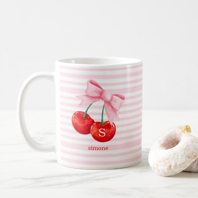 Coquette Cherry med Rosa Bow Kaffemugg (Med munk)