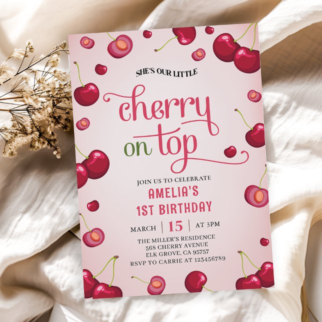 Coquette Cherry on Top 1st Birthday-inbjudan Inbjudningar (Skapare uppladdad)