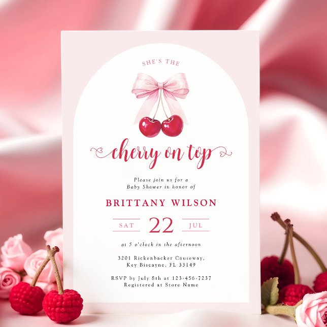 Coquette Cherry on Top Arch Baby Shower-inbjudan Inbjudningar (Skapare uppladdad)