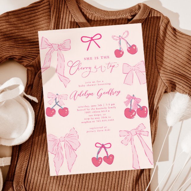 Coquette Cherry on Top Baby Shower-inbjudan Inbjudningar (Skapare uppladdad)