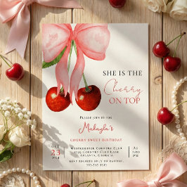 Coquette Cherry on Top Girl Birthday Invitation Inbjudningar
