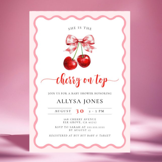 Coquette Cherry on Top Vågigt Cherry Baby Shower Inbjudningar (Skapare uppladdad)