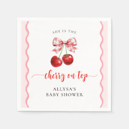 Coquette Cherry on Top Vågigt Cherry Baby Shower Pappersservett