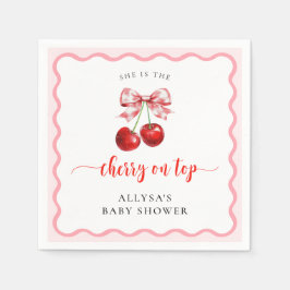 Coquette Cherry on Top Vågigt Cherry Baby Shower Pappersservett