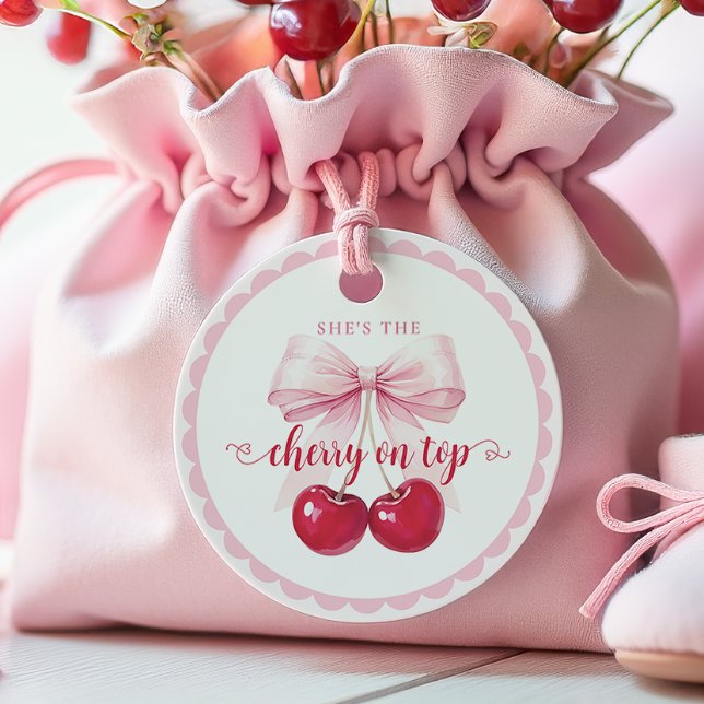 Coquette Cherry på Top Baby Shower Gåvor Etiketter (Skapare uppladdad)