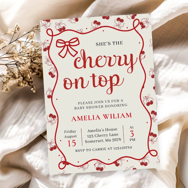 Coquette Cherry på Top Baby Shower-inbjudan Inbjudningar (Skapare uppladdad)