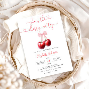 Coquette Cherry på Top Bow Baby Shower Inbjudningar