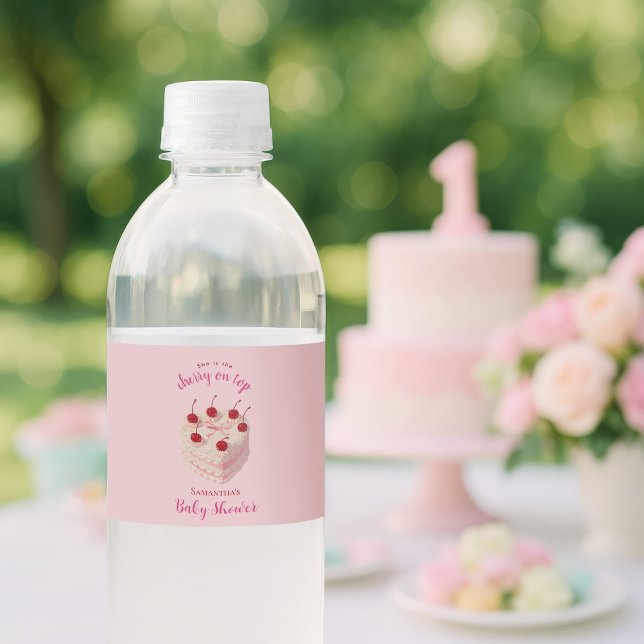 Coquette Cherry på Top Cake Baby Shower Vattenflaskor Etikett (Skapare uppladdad)