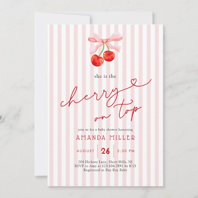 Coquette Cherry på Top Flicka Shower Inbjudningar (Framsida)