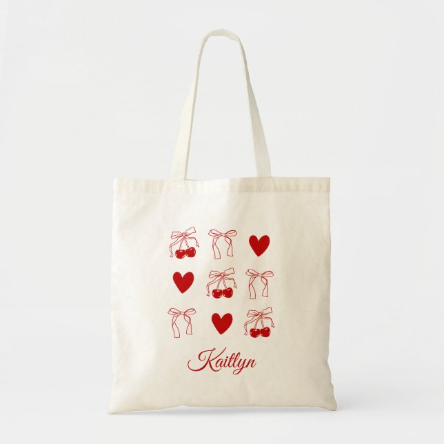 Coquette Cherry Red Bow Bachelorette Party Tote Tygkasse (Framsidan)