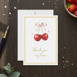 Coquette Cherry Thank You Card Pink Bow Gold Tack Kort