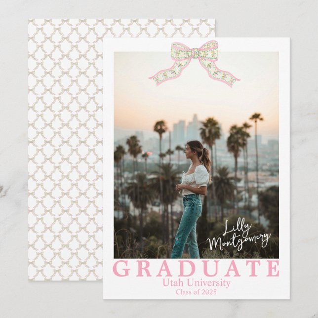 Coquette Chinoiserie Bow Examenstillkännagivande Inbjudningar (Fram/baksida)