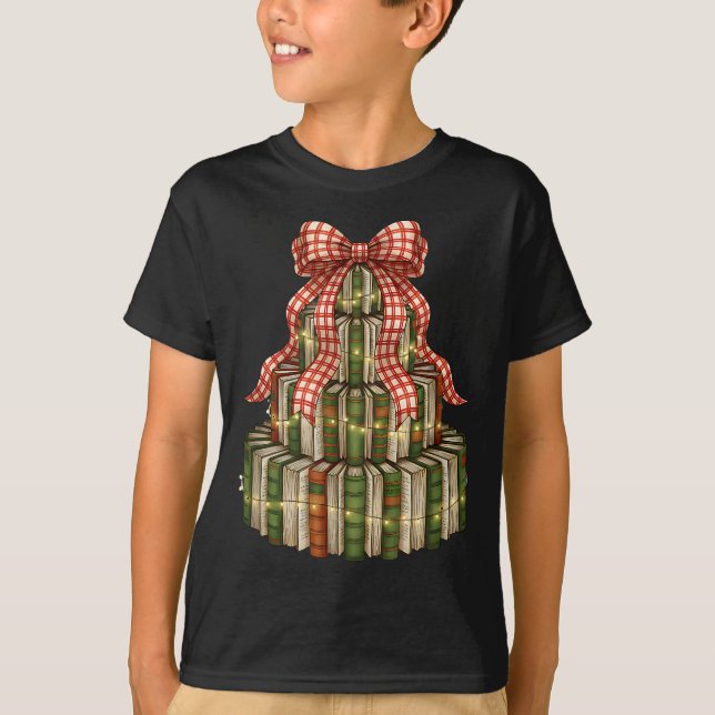 Coquette Christmas Book Tree All Booked For Christ T Shirt (Framsida)