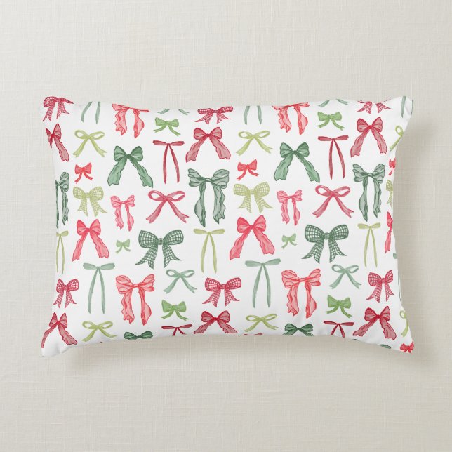 Coquette Christmas Bows Pillow Sleeve Red Green Prydnadskudde (Framsidan)
