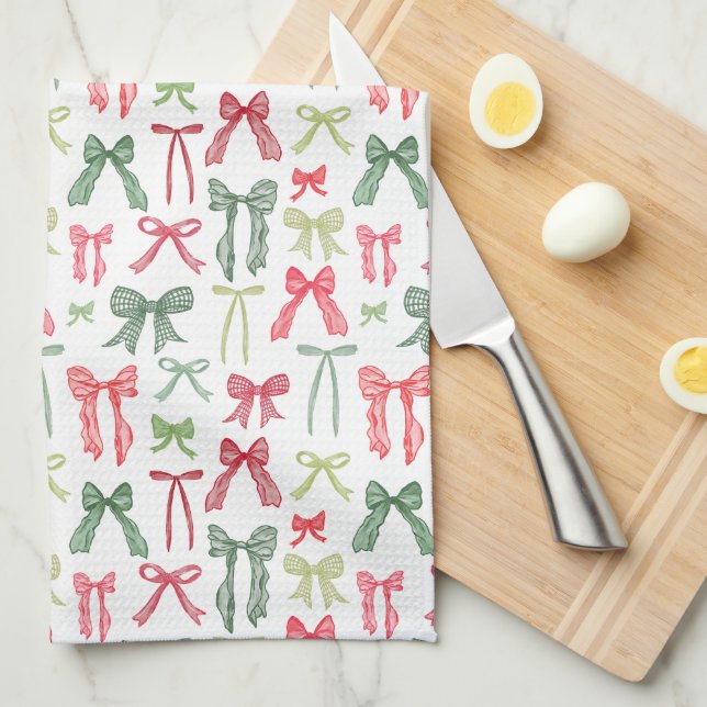 Coquette Christmas Bows Red Green Kitchen Towels Kökshandduk (Vikt i Fjärdedel)