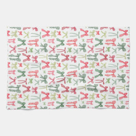 Coquette Christmas Bows Red Green Kitchen Towels Kökshandduk