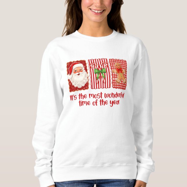 Coquette Christmas Santa Candy Canes Gingerbread T Shirt (Framsida)