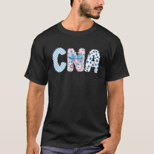 Coquette CNA Nurse Blue Blommigt Stethoscope Bow T Shirt