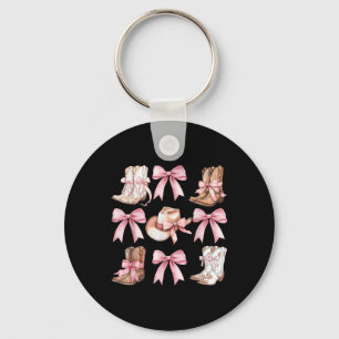 Coquette Cowgirl Boots with Rosa Bows Aesthetic Y2 Nyckelring