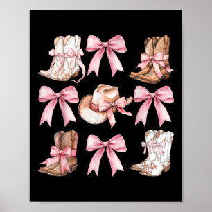 Coquette Cowgirl Boots with Rosa Bows Aesthetic Y2 Poster