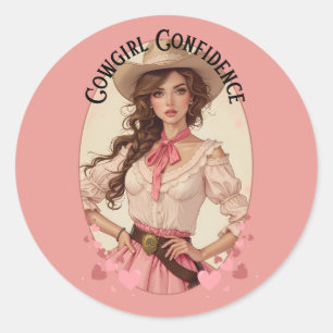 Coquette Cowgirl Westernare Mode Porträtt Runt Klistermärke