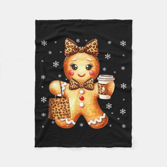 Coquette Cute Gingerbread Leopard Bow Christmas Gi Fleecefilt (Framsidan)