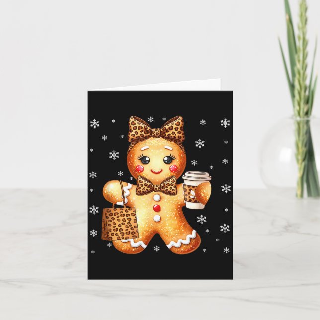 Coquette Cute Gingerbread Leopard Bow Christmas Gi Kort (Framsida)