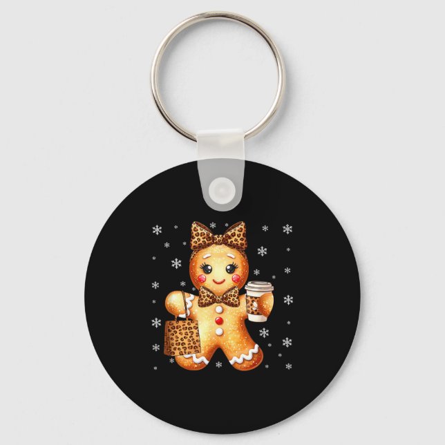 Coquette Cute Gingerbread Leopard Bow Christmas Gi Nyckelring (Framsida)