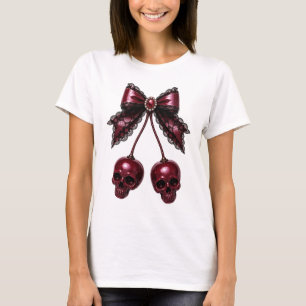 Coquette Dödskallebåge Gotisk Körsbär T Shirt