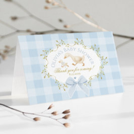 Coquette Dumma Gås Blå Rutig Bebis Baby Shower Tack Kort