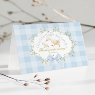 Coquette Dumma Gås Blå Rutig Bebis Baby Shower Tack Kort