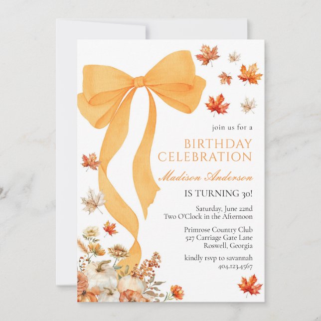 Coquette Fall Birthday Invitation Inbjudningar (Framsida)