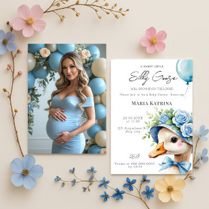 Coquette Fånig Goose Blue Bow Boy Shower Inbjudningar