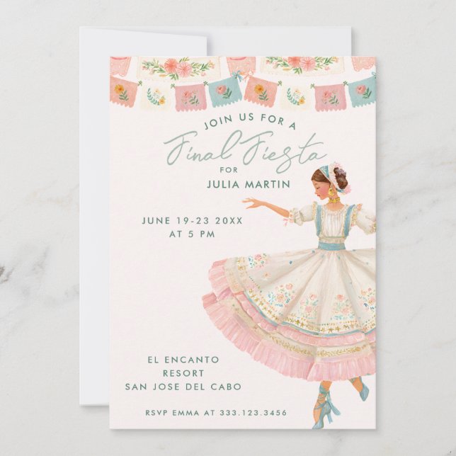 Coquette Final Fiesta Bachelorette Invitation Inbjudningar (Framsida)