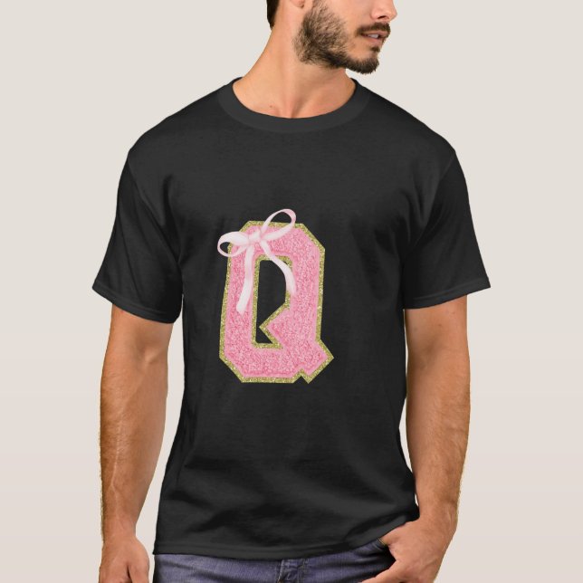 Coquette First Initial Brev Q Preppy Girly T Shirt (Framsida)