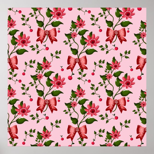  Coquette  floral Bow Pattern Wallpaper Poster (Framsidan)