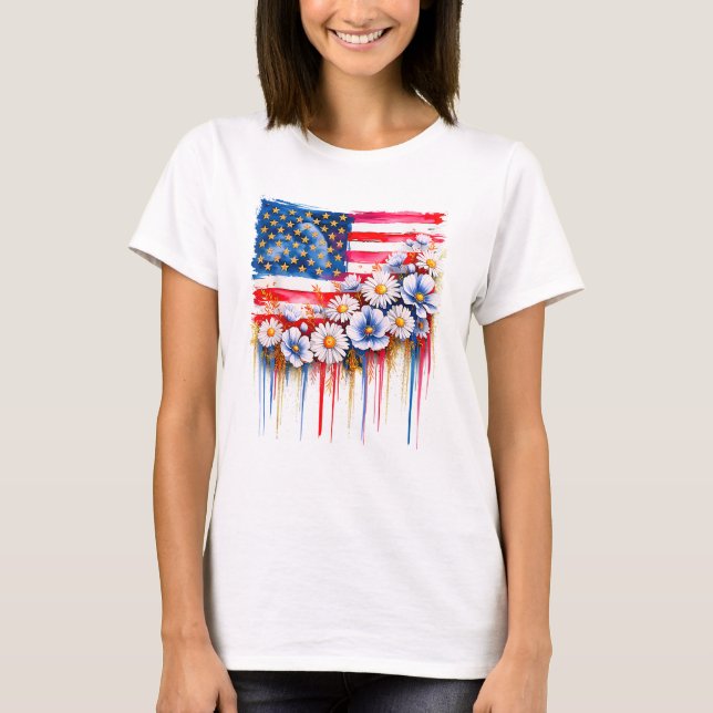 Coquette Flower USA Patriotic American Flagga T Shirt (Framsida)