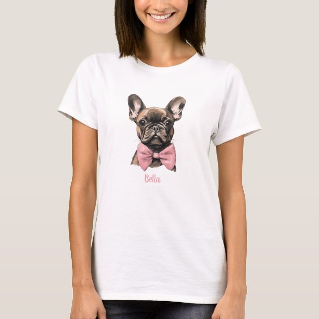 Coquette Frenchie Costumizable Namn T Shirt (Framsida)